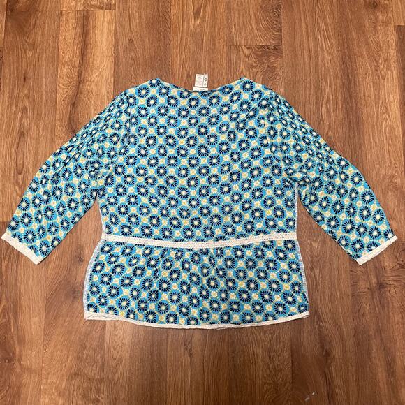 Matilda Jane Womens Medium Hello Lovely Blue Kaleidoscope Peasant Blouse Top - Picture 2 of 8